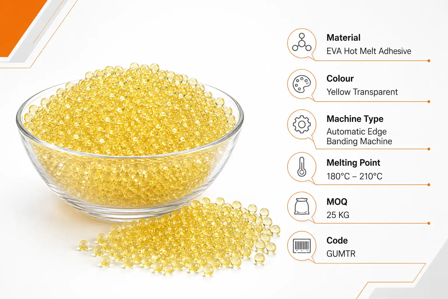 Premium Transparent Hot Melt Adhesive Gum Granules | Automatic Edge Banding Machine | Yellow Transparent
