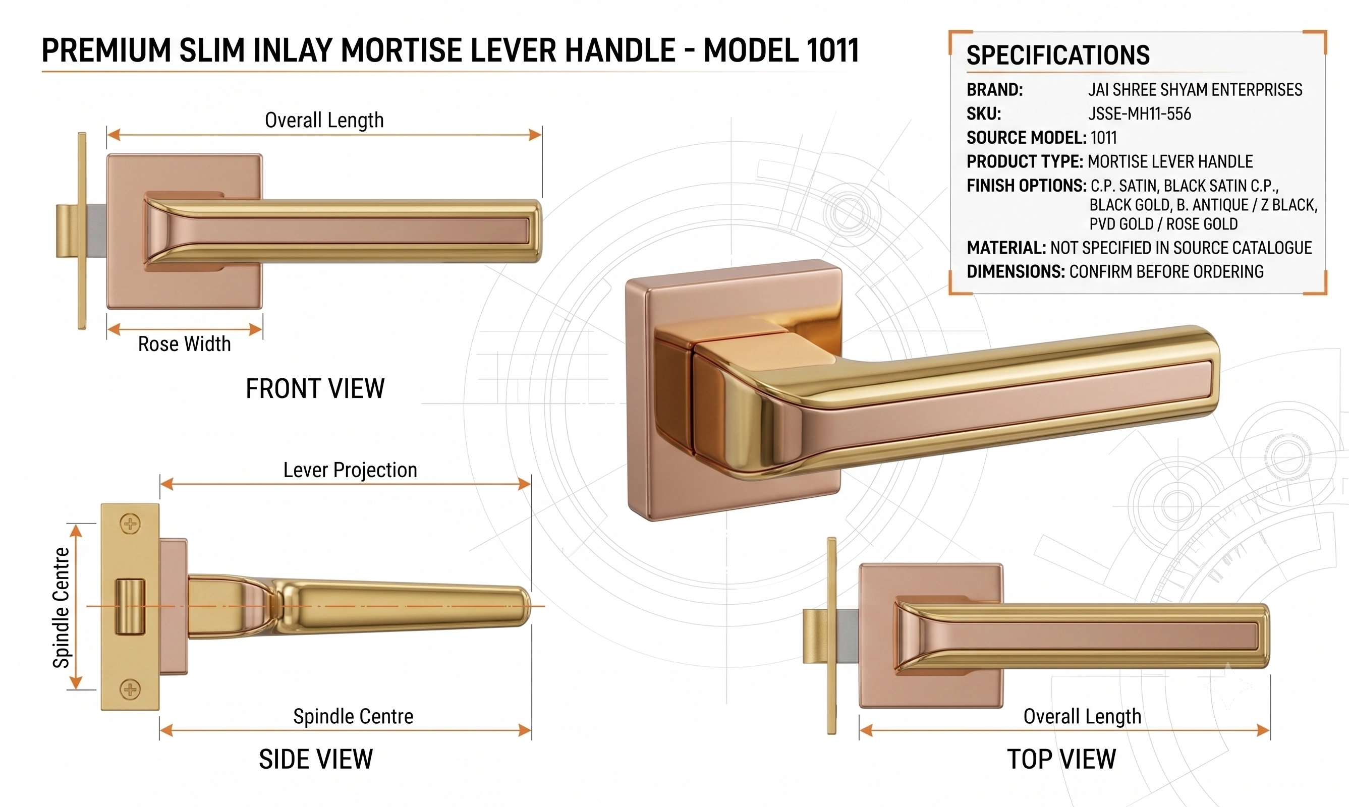 Premium Slim Inlay Mortise Lever Handle - Model 1011 image 5