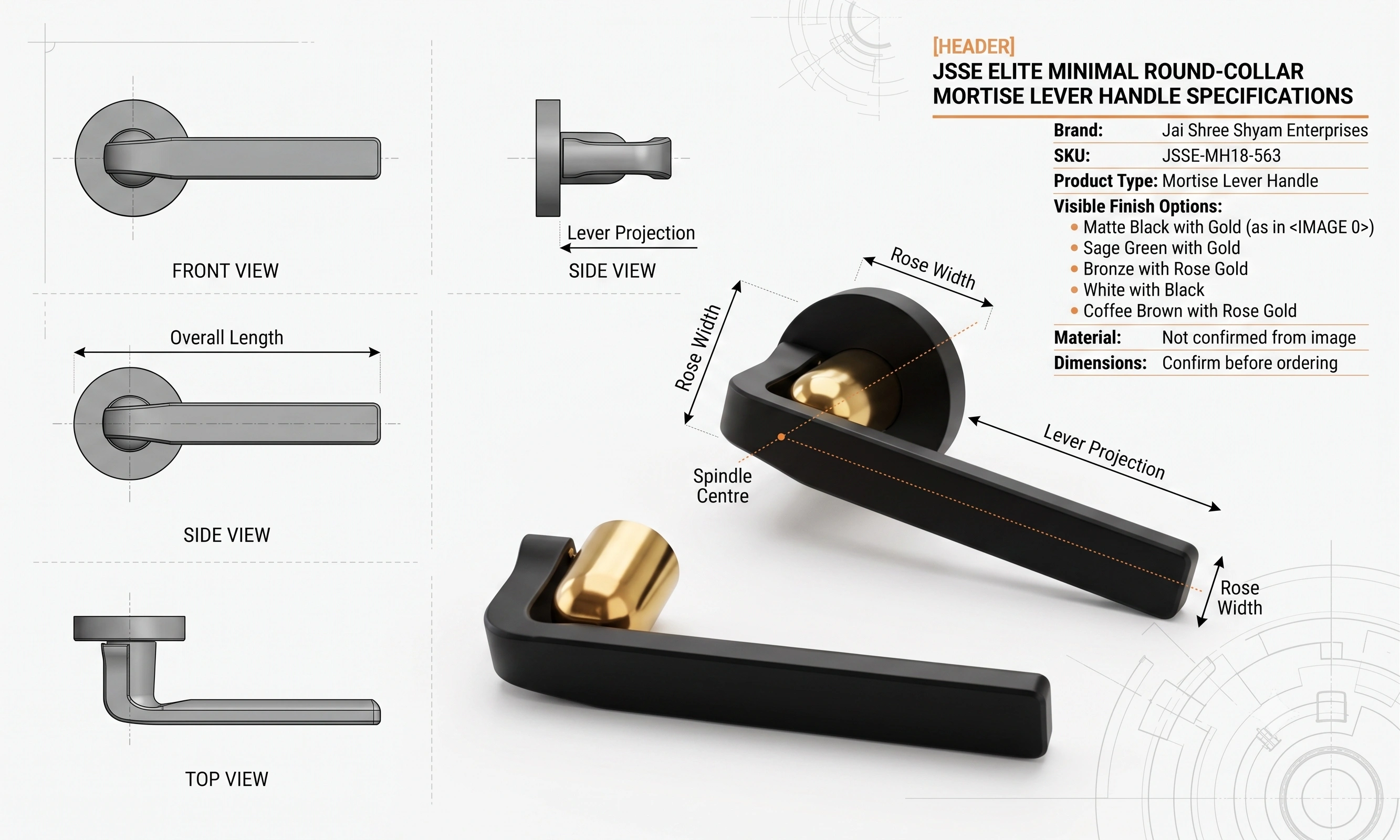 JSSE Elite Minimal Round-Collar Mortise Lever Handle image 4