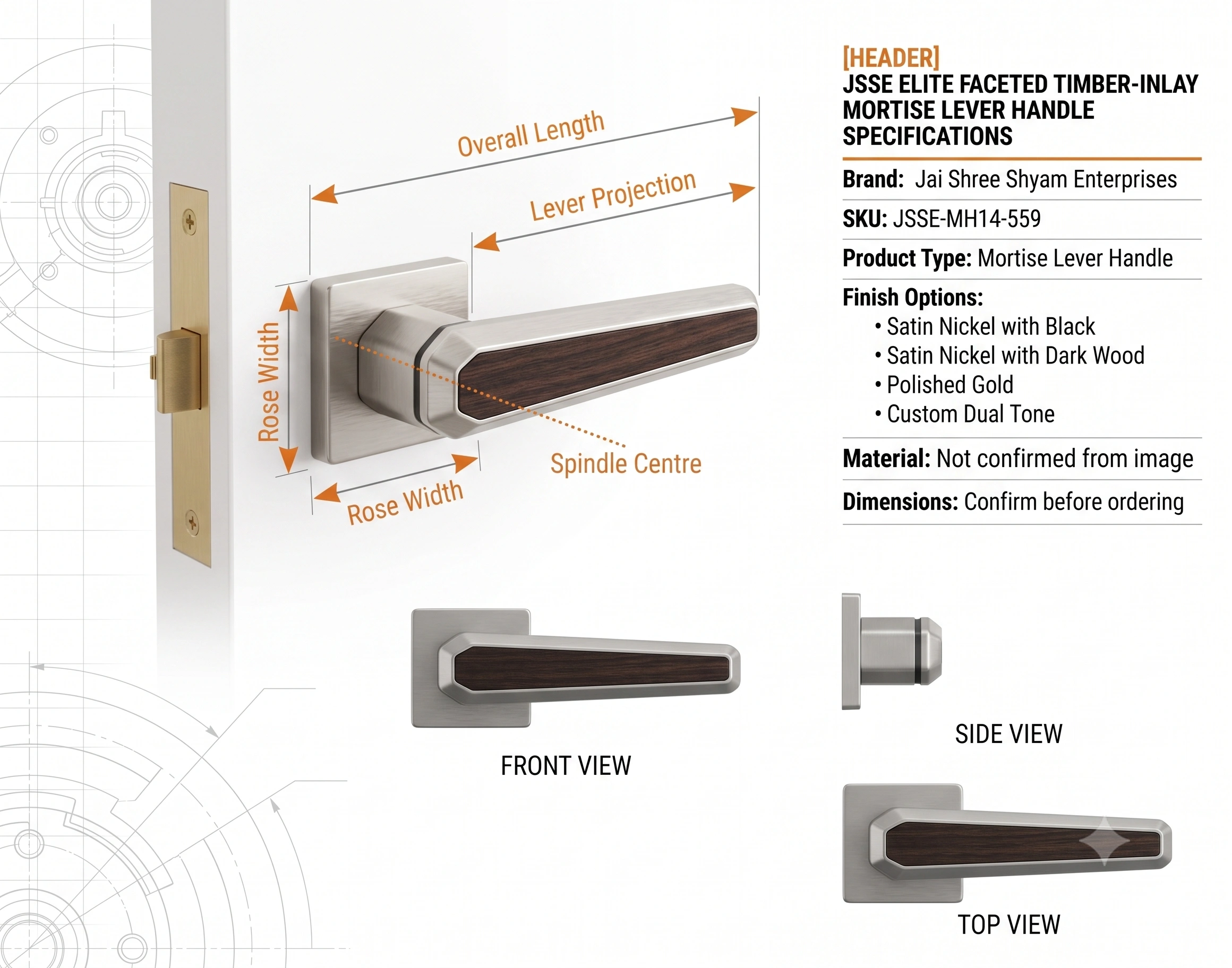 JSSE Elite Faceted Timber-Inlay Mortise Lever Handle image 5