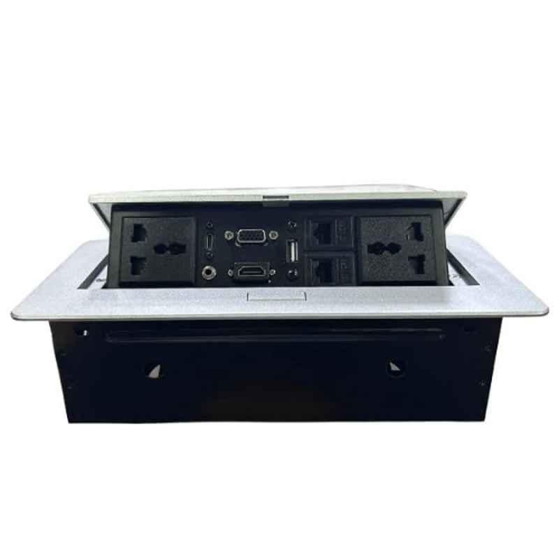 PEPE Electric Box – Flip-Up Desk Power & Connectivity Box – Black / Silver