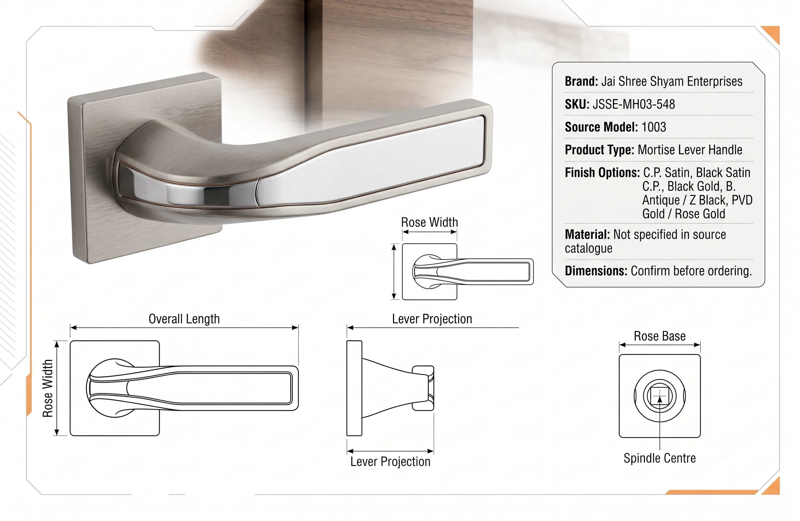 Premium Dual-Tone Inlay Mortise Lever Handle - Model 1003