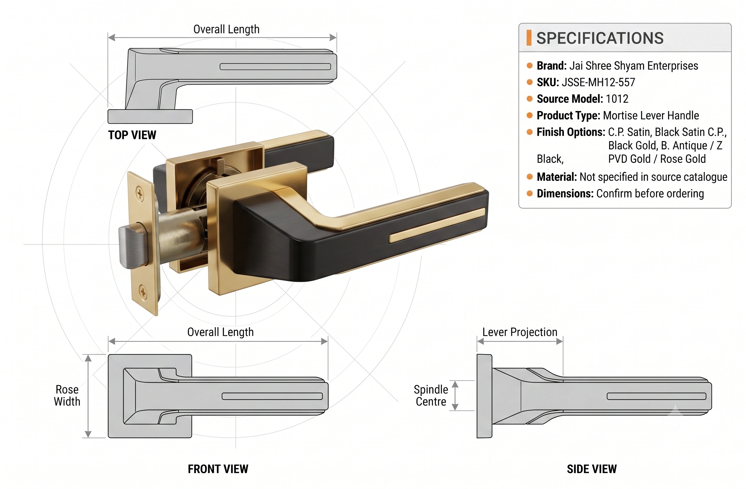 Premium Angular Light-Inlay Mortise Lever Handle - Model 1012 image 5