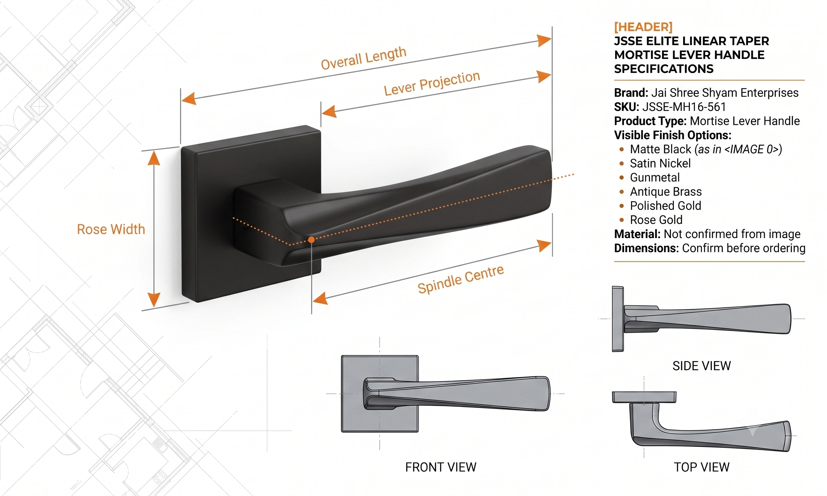 JSSE Elite Linear Taper Mortise Lever Handle image 6