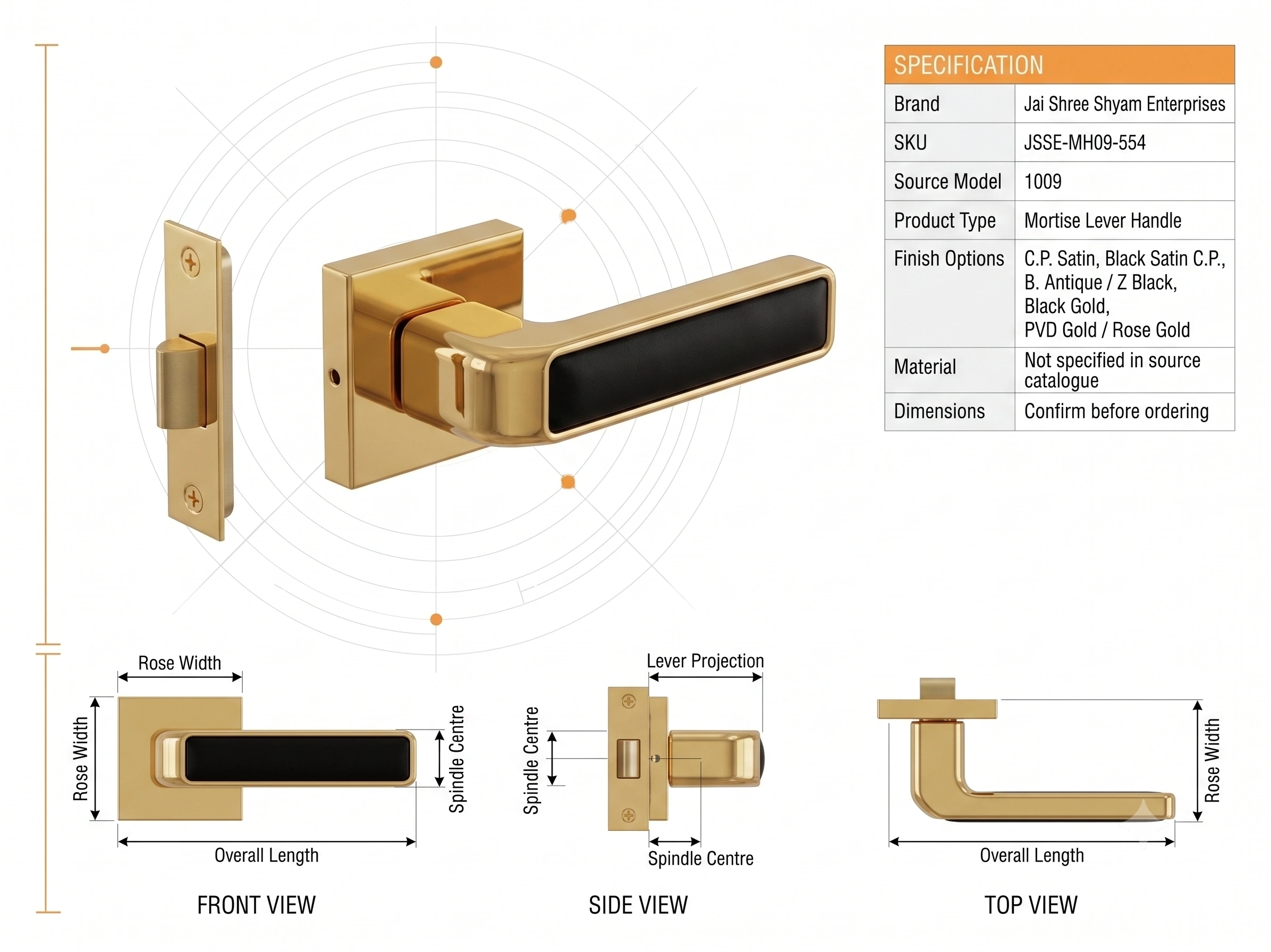 Premium Recessed Panel Mortise Lever Handle - Model 1009 image 4