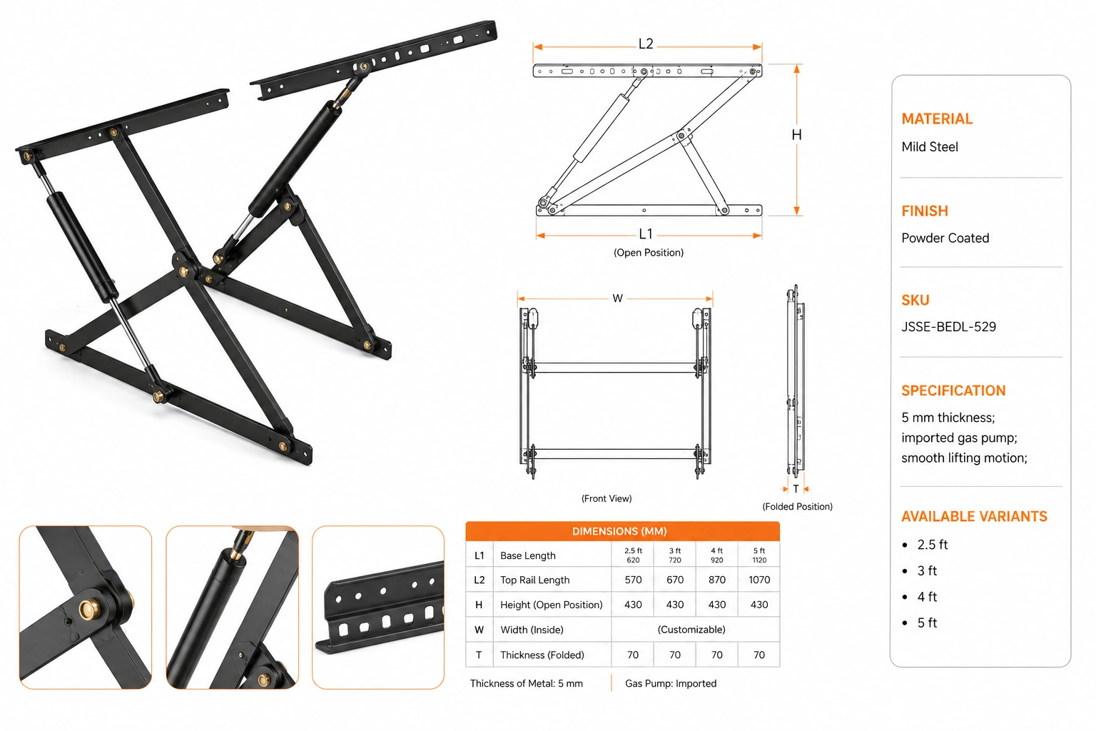 Hydraulic Bed Lifter with Gas Spring image 5