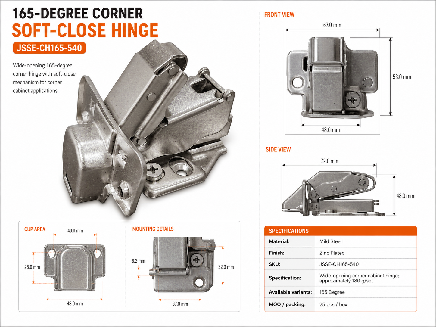 165-Degree Corner Soft-Close Hinge
