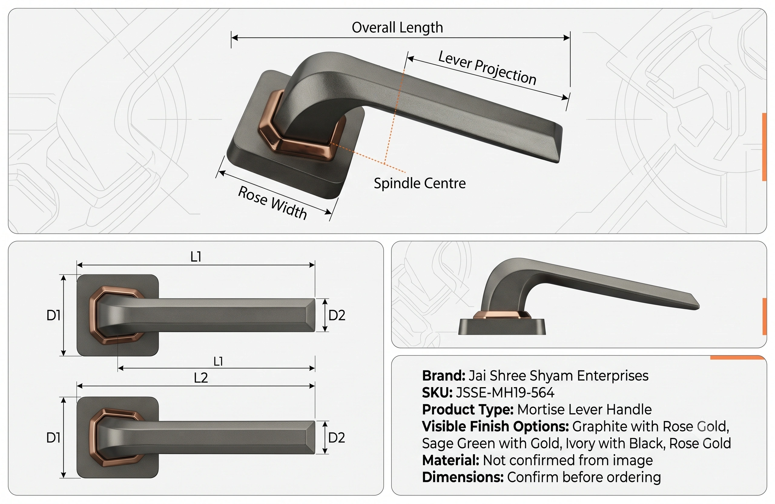 JSSE Elite Square-Collar Architectural Mortise Lever Handle image 3