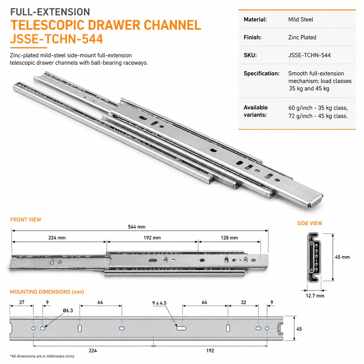 Full-Extension Telescopic Drawer Channel