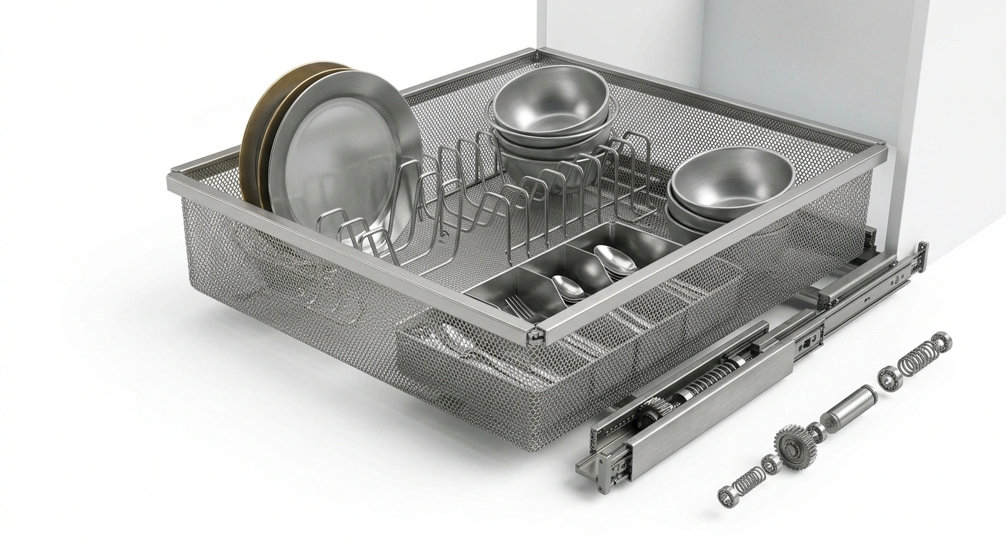 Premium Multifunction Drawer Basket SS Soft Close (Bowl • Plate • Cutlery Holder)