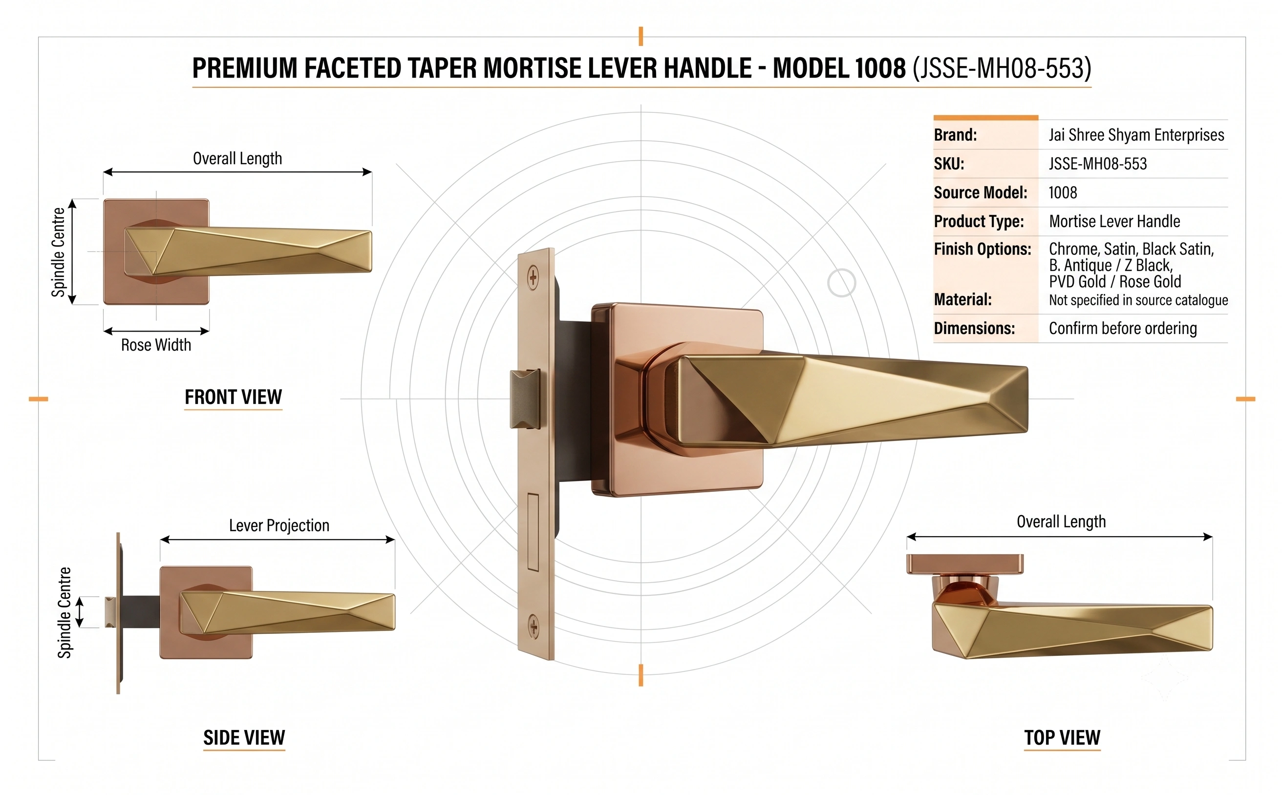 Premium Faceted Taper Mortise Lever Handle - Model 1008 image 5